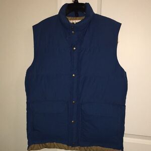 Vintage Blue USA Down Camp 7 snap front travel winter vest jacket retro XL (L)